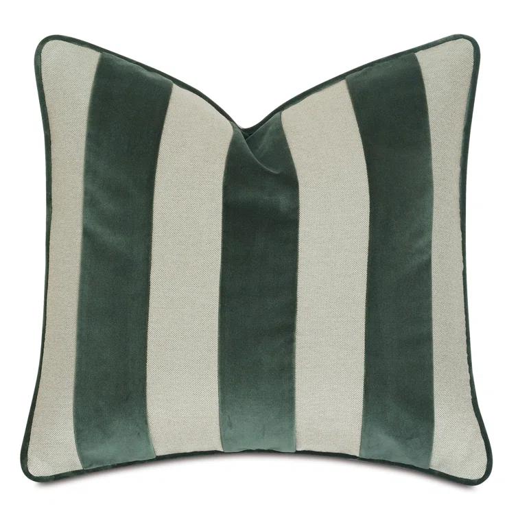 Olive Green and Beige Velvet Cotton Blend Square Throw Pillow