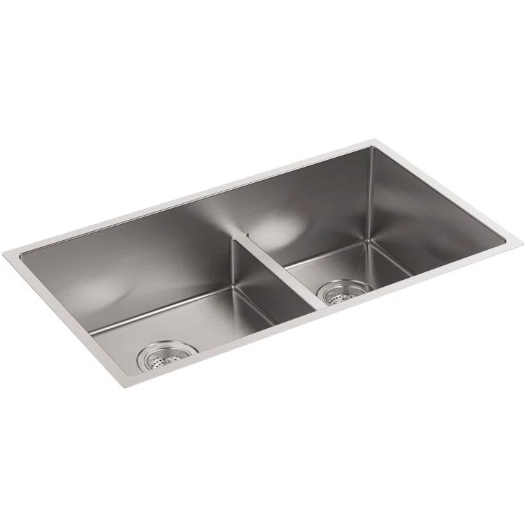 Strive 32" L x 18-5/16" W x 9-5/16" Smart Divide Under-Mount Large/Medium Double-Bowl Kitchen Sink with Basin Rack