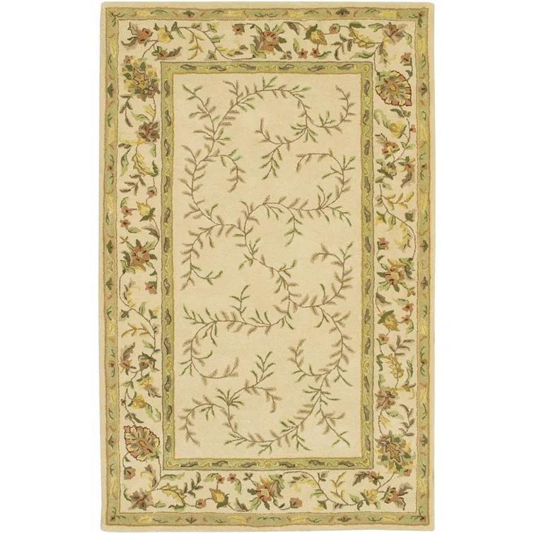 Metro Handmade Tufted Wool Cream/Green Area Rug