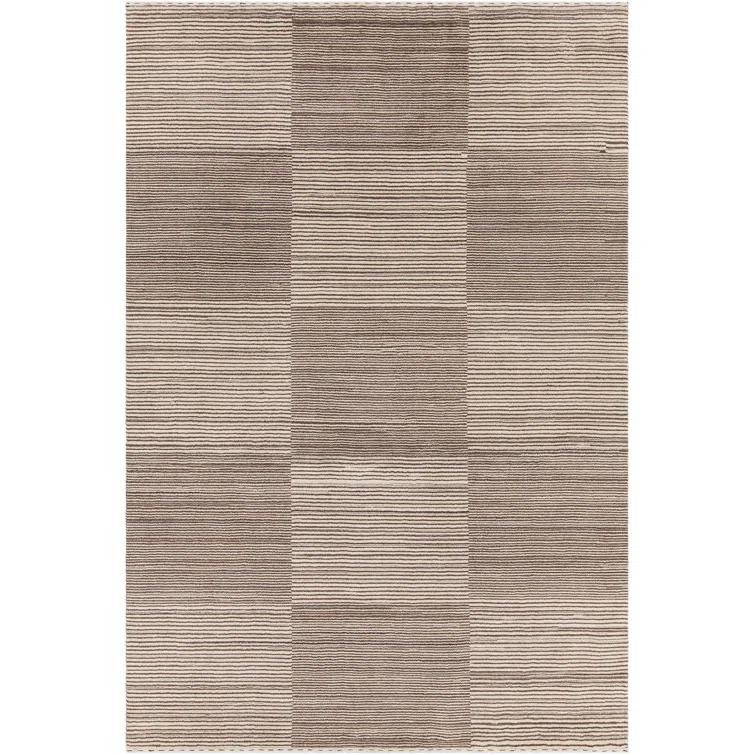 Bohemian Chic Hand-Knotted Wool Rectangular Area Rug, 9' x 13', Brown