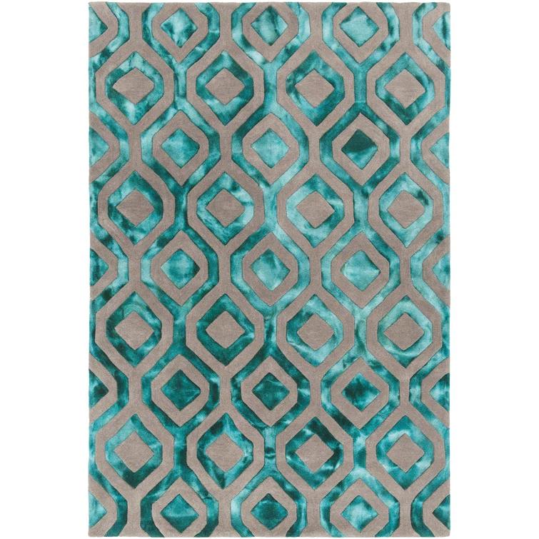 Fran Geometric Handmade Tufted Wool Area Rug in Teal/Gray