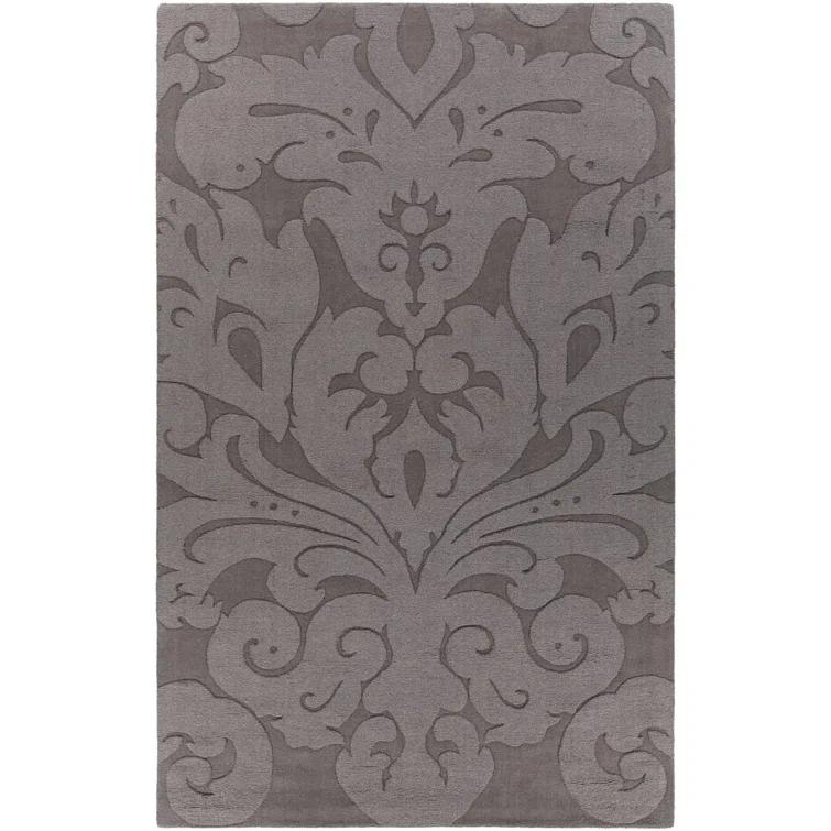 Raya Damask Handmade Tufted Wool Charcoal Area Rug