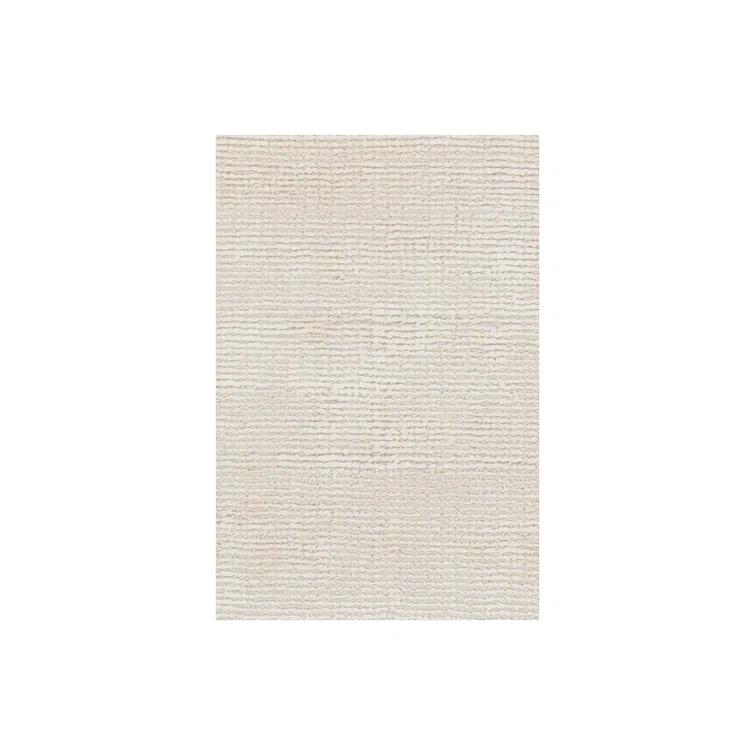 Ivory Rectangular Hand-Woven Wool Blend Area Rug 5' x 7'