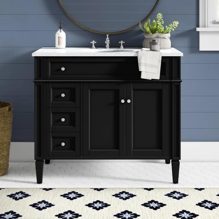 Rukie 40" Free-Standing Single Bathroom Vanity Set with Marble Vanity Top