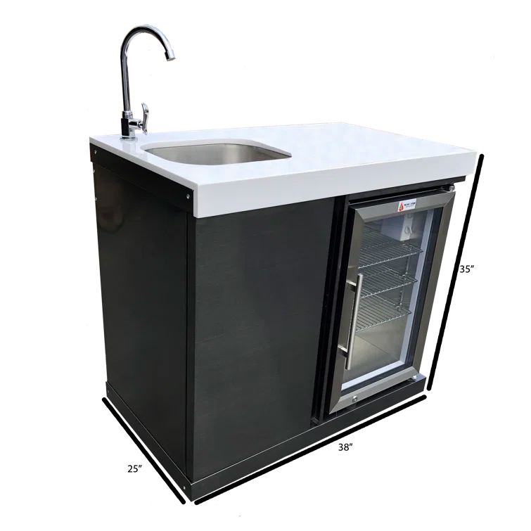 Mont Alpi MASF-SS Stainless Steel Beverage Center Cabinet Module + 2.7 Cubic Feet Wine Cooler Outdoor Rated Temperature Adjustable Compact Lockable Refrigerator + Faucet & Sink