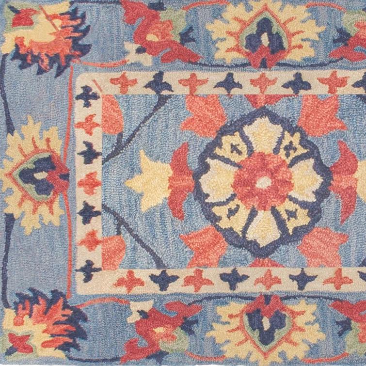 Williamsburg Floral Handmade Tufted Wool Blue/Red Area Rug