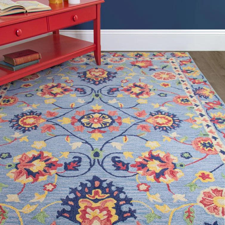 Williamsburg Floral Handmade Tufted Wool Blue/Red Area Rug