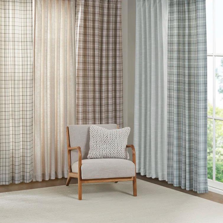 Anaheim Woven Plaid Room Darkening Thermal Fleece Lined Single Curtain Panel