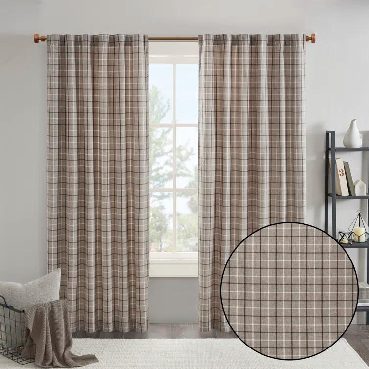 Anaheim Woven Plaid Room Darkening Thermal Fleece Lined Single Curtain Panel