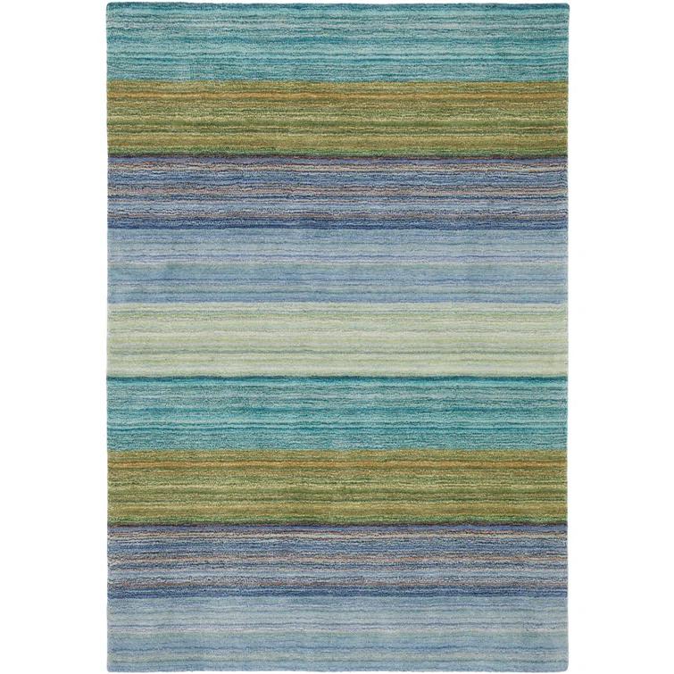 Brushstroke Striped Handmade Tufted Wool Dark Blue/Yellow Area Rug