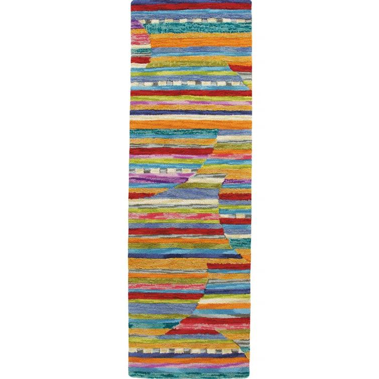 Jubilee Striped Handmade Tufted Wool Orange/Purple/Blue Area Rug