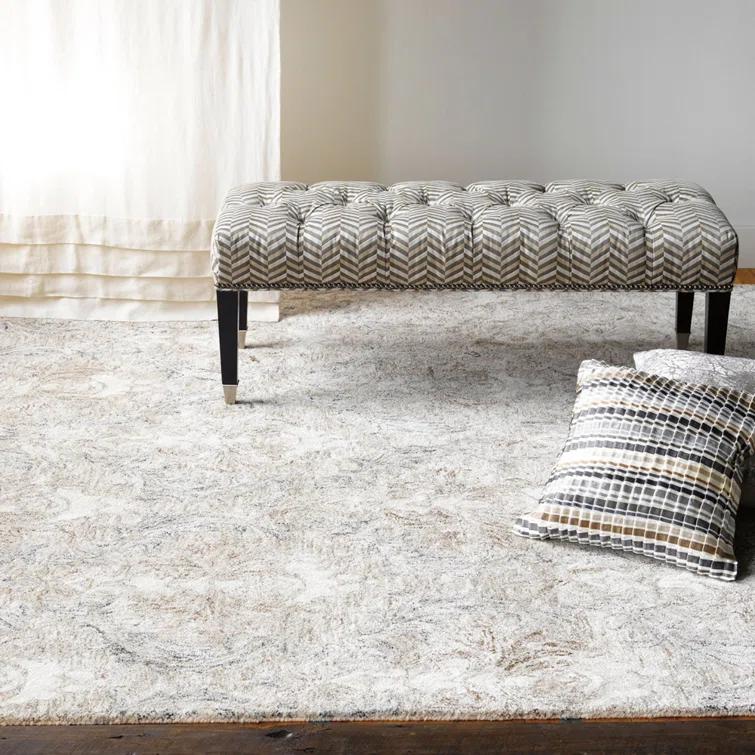 Carrera Damask Handmade Tufted Wool Stone Area Rug