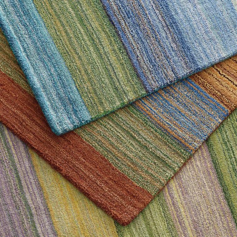 Brushstroke Striped Handmade Tufted Wool Dark Blue/Yellow Area Rug