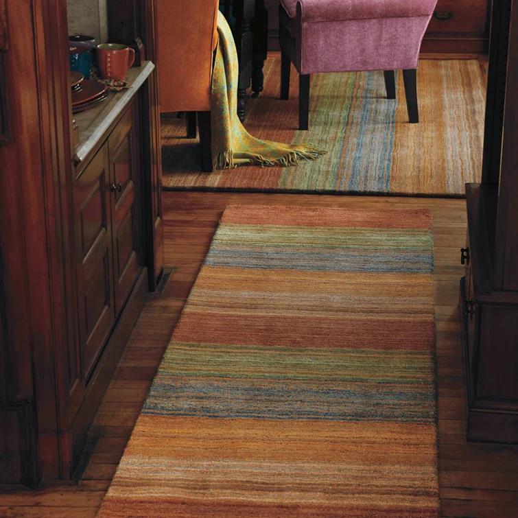 Brushstroke Striped Handmade Tufted Wool Red/Orange/Green Area Rug