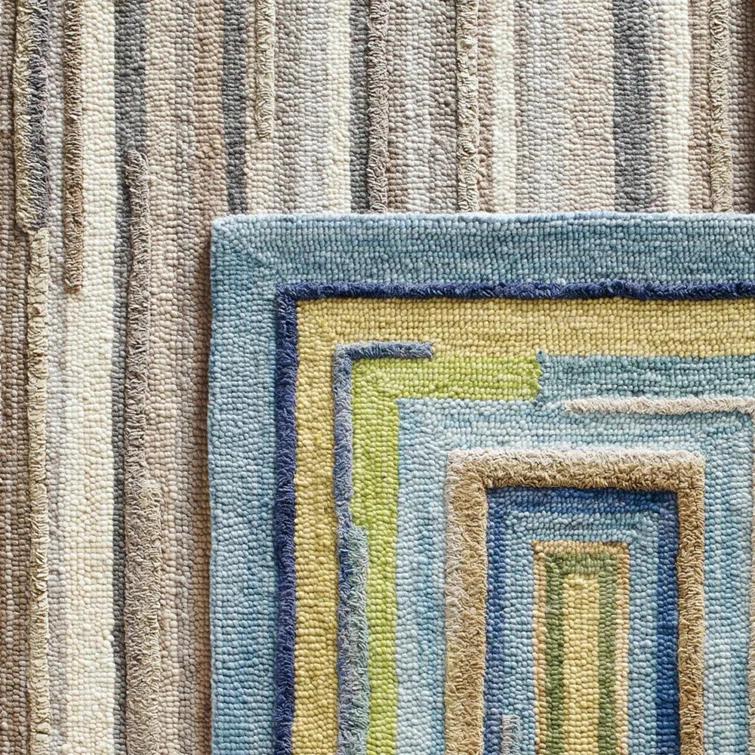 Concentric Geometric Handmade Tufted Wool Blue/Green/Yellow Area Rug
