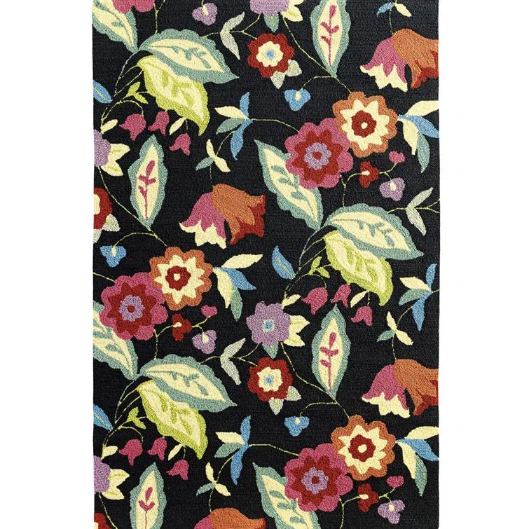 Samantha Floral Hand Hooked Black/Orange/Pink Area Rug