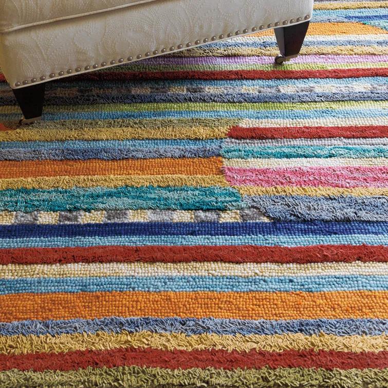 Jubilee Striped Handmade Tufted Wool Orange/Purple/Blue Area Rug