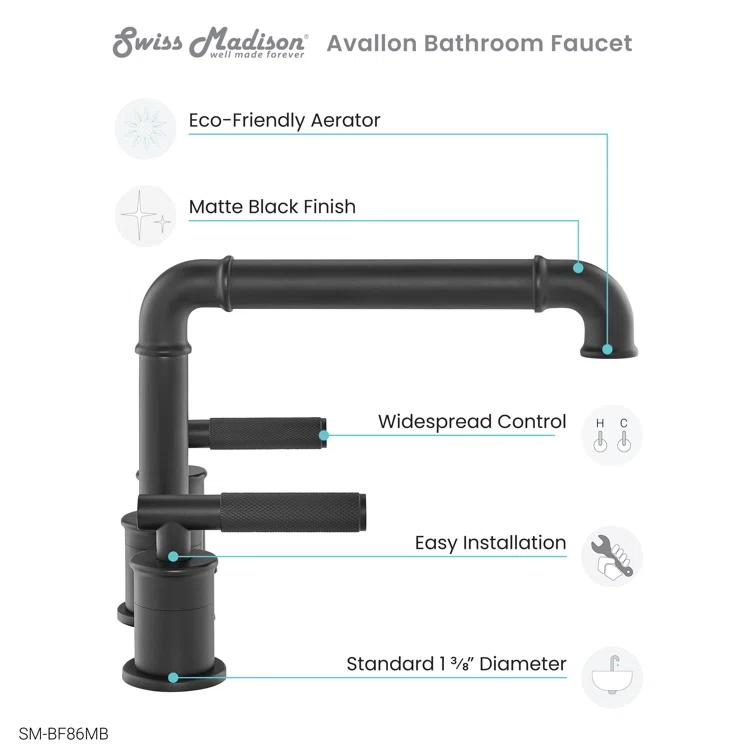 Avallon 8 in. Widespread, Sleek Handle, Bathroom Faucet