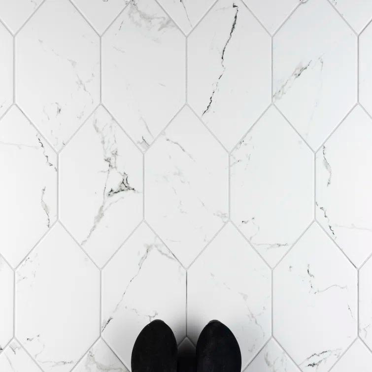 Timeless Calacatta Kayak 6-1/2" x 12-1/2" Porcelain Stone Look Wall & Floor Tile