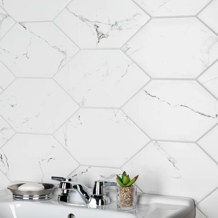 Timeless Calacatta Kayak 6-1/2" x 12-1/2" Porcelain Stone Look Wall & Floor Tile