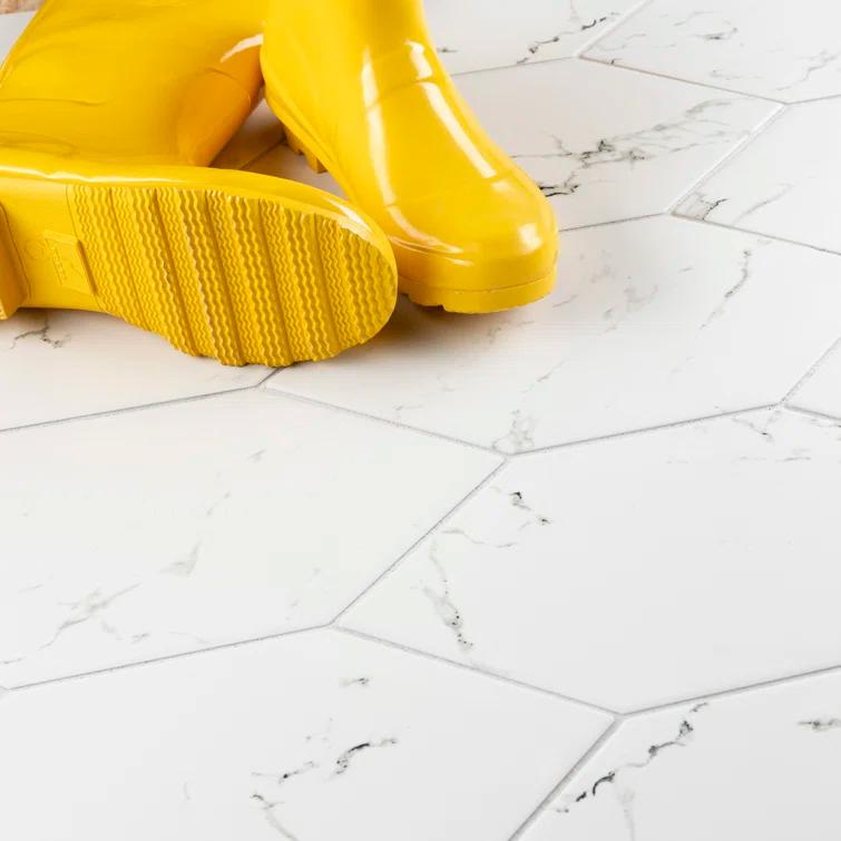 Timeless Calacatta Kayak 6-1/2" x 12-1/2" Porcelain Stone Look Wall & Floor Tile