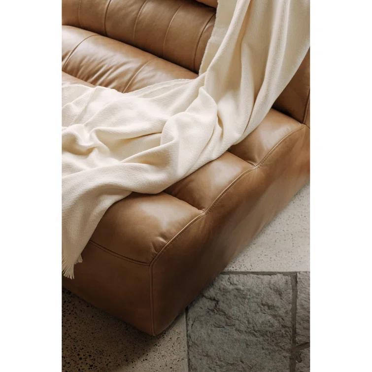 Ramsay 144" Brown Leather Slipper Sofa with Wood Frame