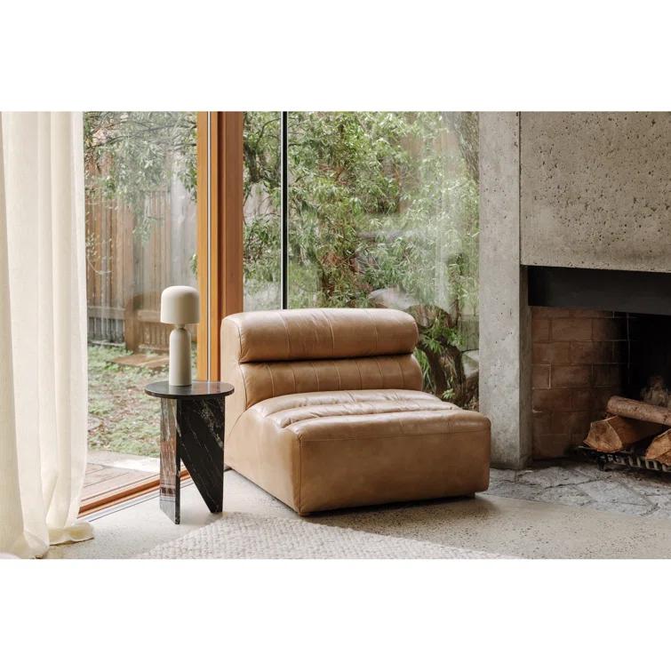 Ramsay 144" Brown Leather Slipper Sofa with Wood Frame