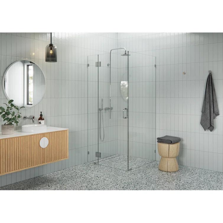 Illume 37 in. x 35 in. x 78 in. 90-degree Fully Frameless Wall Hinged Glass Shower Enclosure