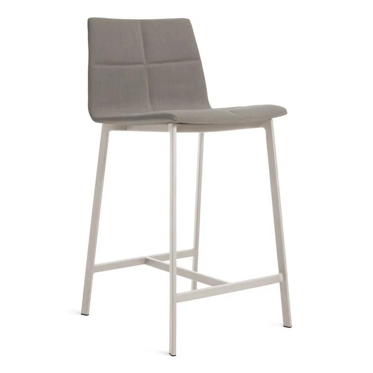 Gunmetal Textured Leather Counter Stool with Black Metal Frame
