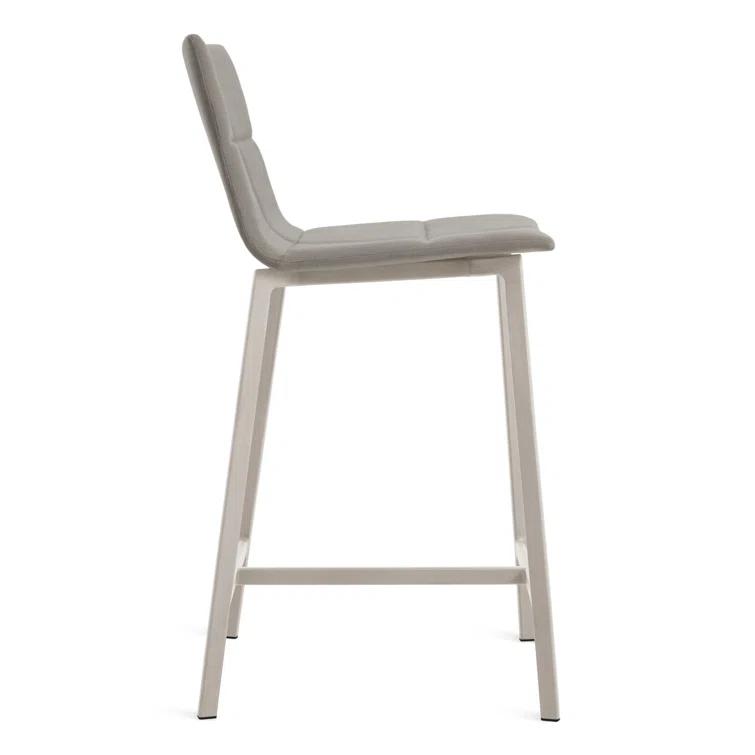 Gunmetal Textured Leather Counter Stool with Black Metal Frame