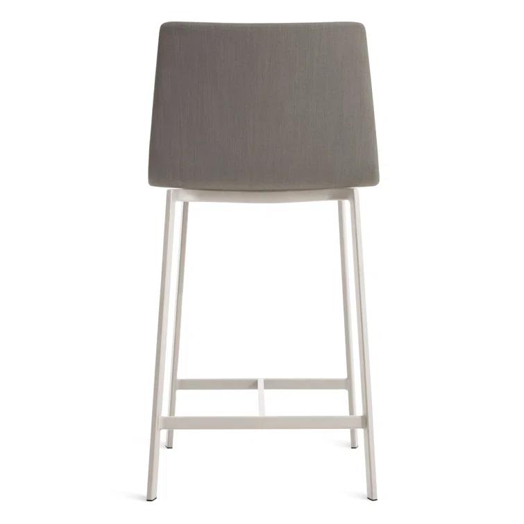 Gunmetal Textured Leather Counter Stool with Black Metal Frame