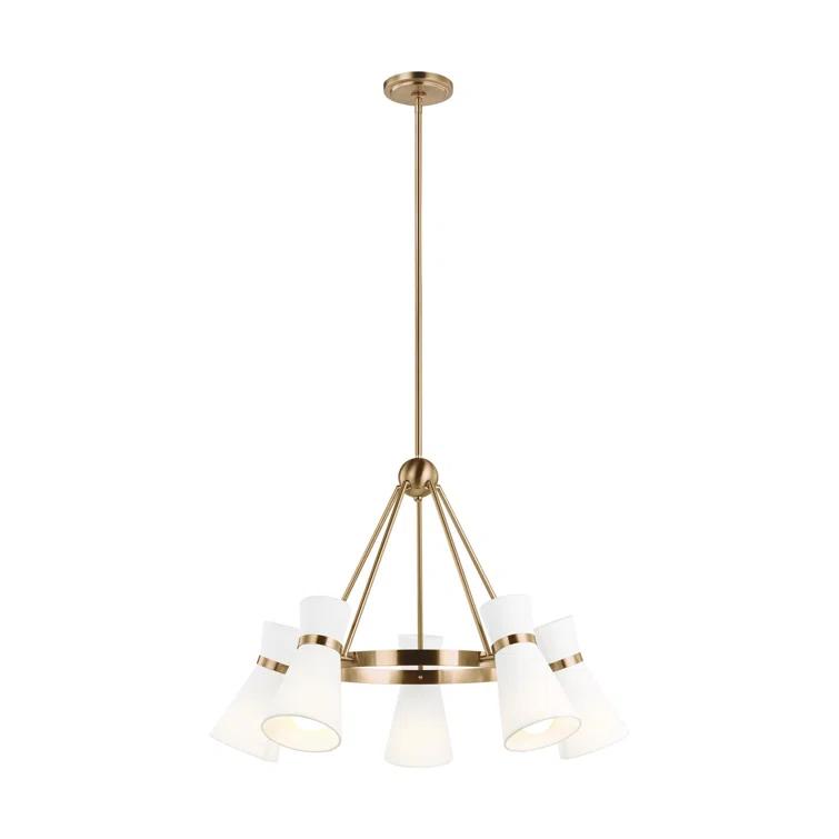 Clark 5-Light Brushed Nickel Hanging Chandelier With White Linen Shades