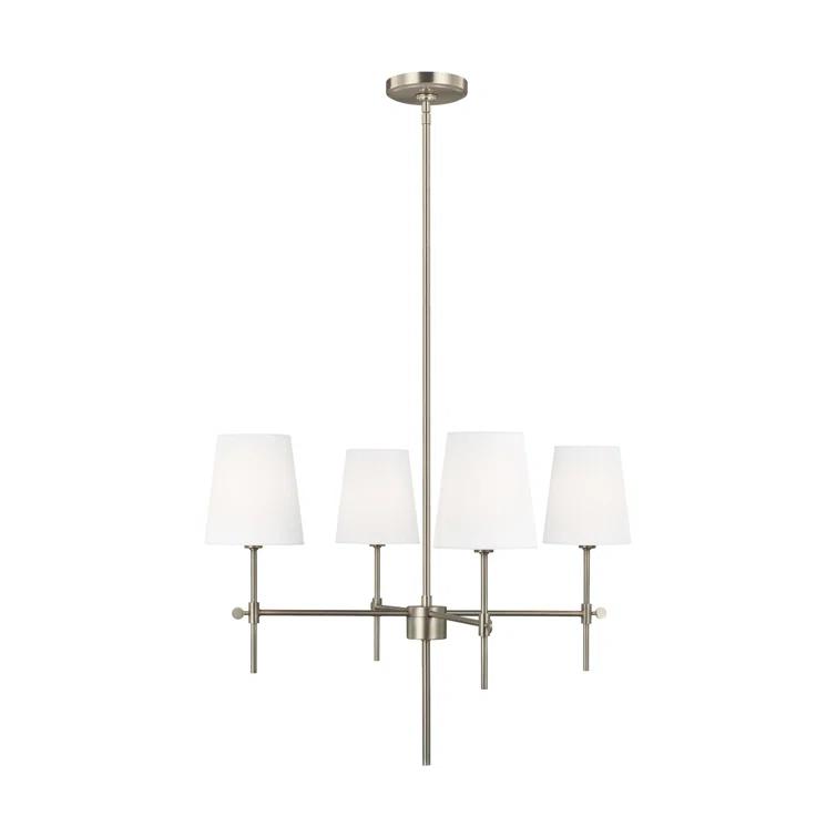 Satin Brass 4-Light Chandelier with White Linen Shades