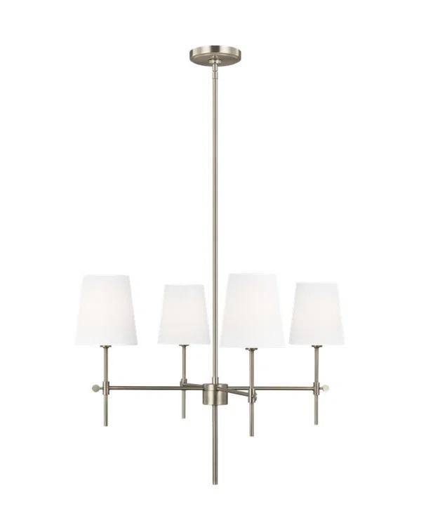 Satin Brass 4-Light Chandelier with White Linen Shades