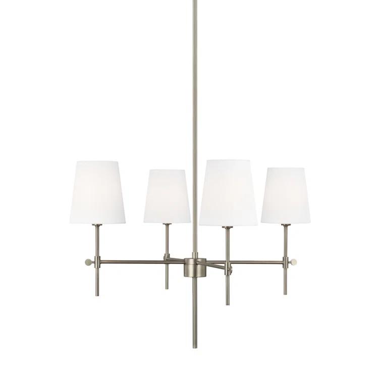 Satin Brass 4-Light Chandelier with White Linen Shades