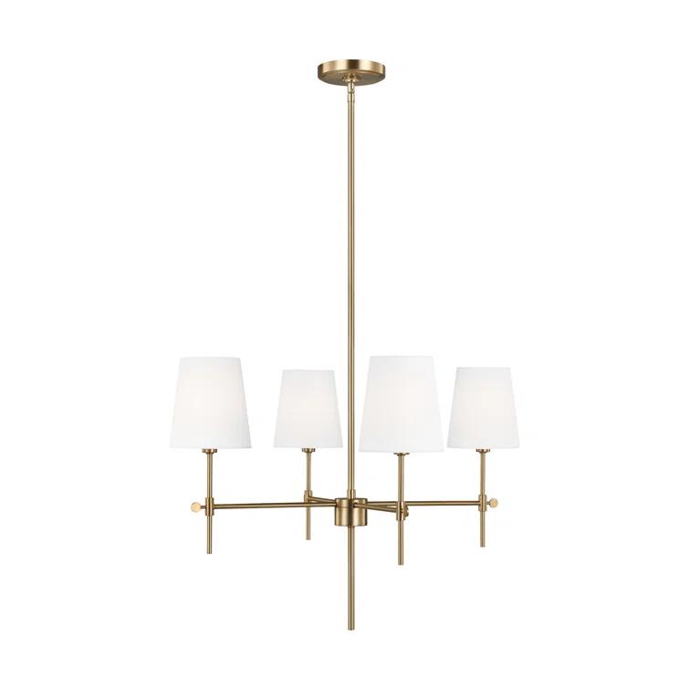 Satin Brass 4-Light Chandelier with White Linen Shades