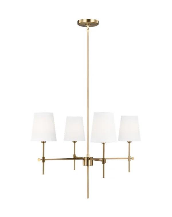 Satin Brass 4-Light Chandelier with White Linen Shades