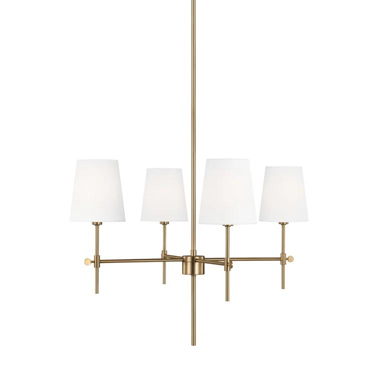Satin Brass 4-Light Chandelier with White Linen Shades