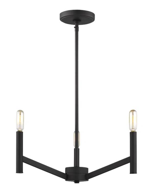 Vector Mini 3-Light Chandelier in Midnight Black with Brass Accents