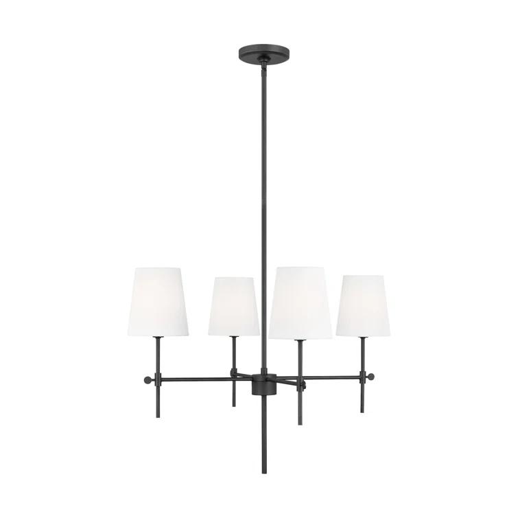 Baker 4-Light Midnight Black Hanging Chandelier With White Linen Fabric Shades