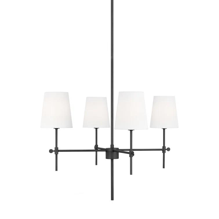 Baker 4-Light Midnight Black Hanging Chandelier With White Linen Fabric Shades
