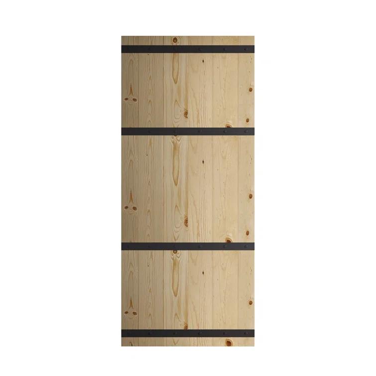 Castle Series Pine Wood Double Sliding Barn Door with Hardware Kit