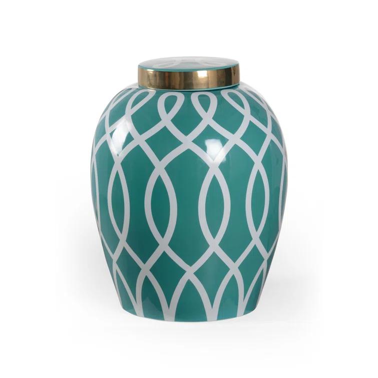 Sarah Teal and Gold Ceramic Ginger Jar
