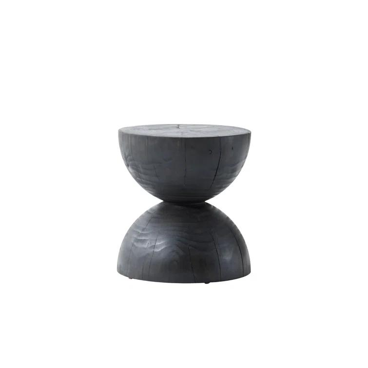 Contemporary Black Pine and Glass Round End Table