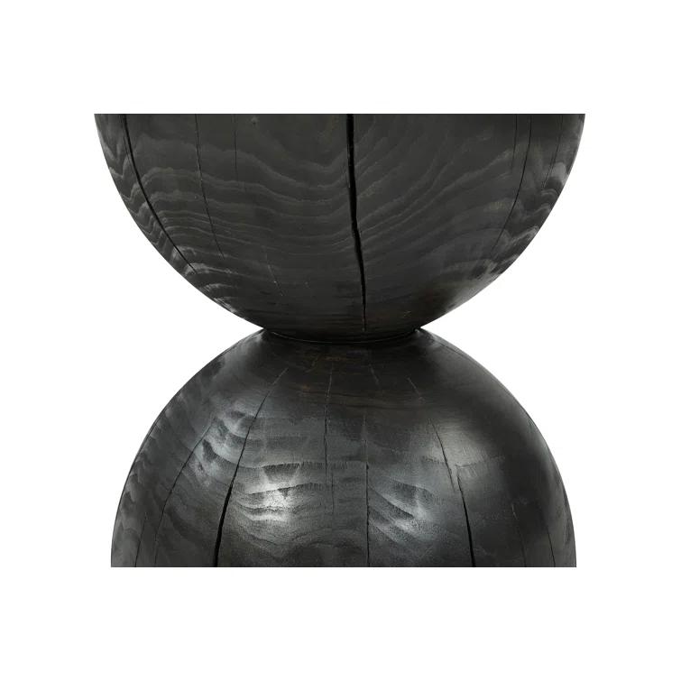 Contemporary Black Pine and Glass Round End Table