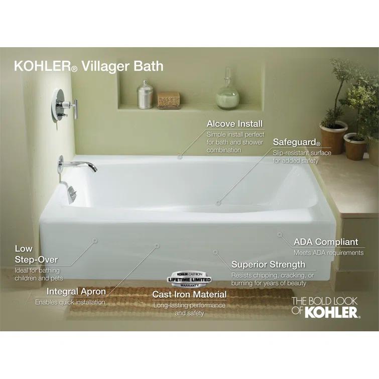 Villager 60" x 30" Alcove Soaking Cast Iron Bathtub