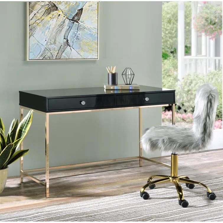 Ottey Writing Desk In High Gloss & Gold Finish,Computer Desk