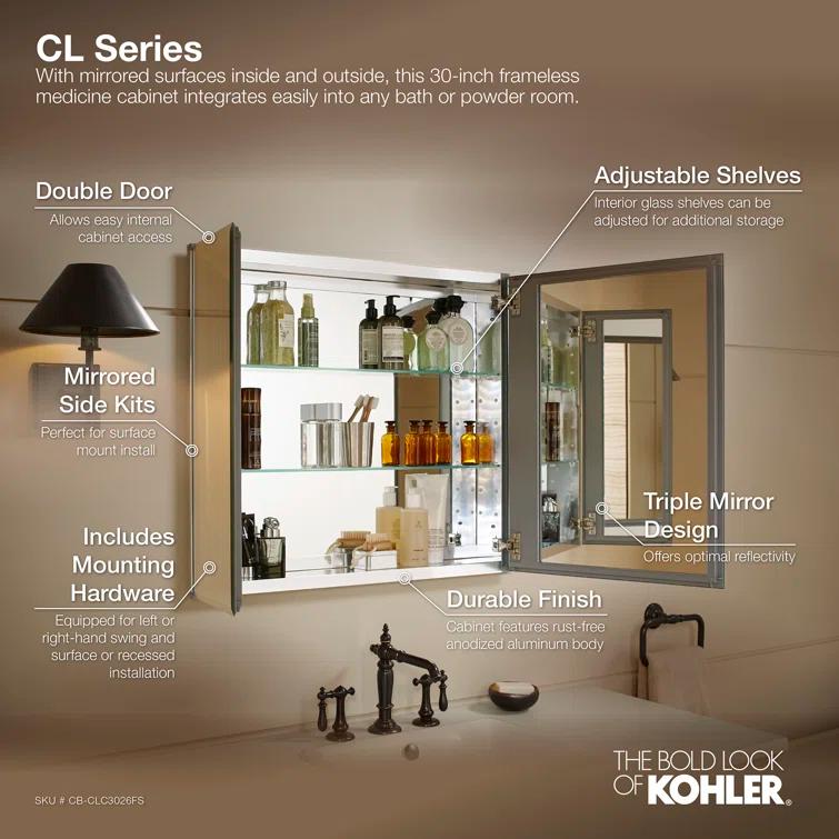 CLC Aluminum Two-Door Medicine Cabinet With Mirrored Doors, Beveled Edges