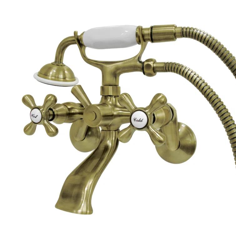 Kingston Brass KS266AB Kingston Brass Kingston Two-Handle 2-Hole Wall Mount Clawfoot Tub Faucet with Hand Shower
