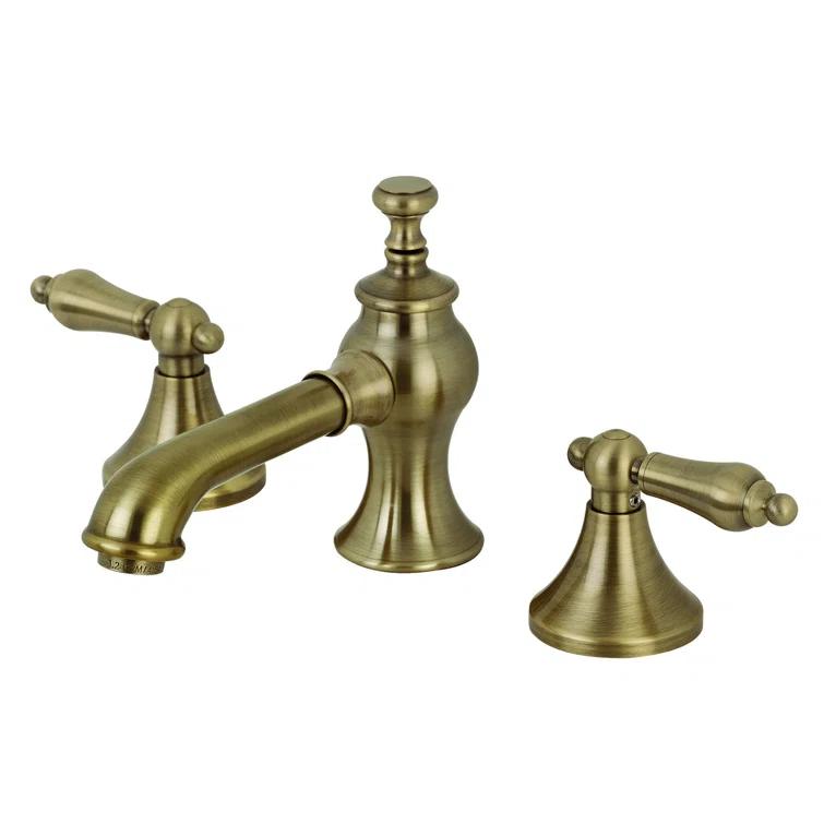 Kingston Brass Vintage Two-Handle 3-Hole Deck Mount Widespread Bathroom Faucet with Brass Pop-Up Drain